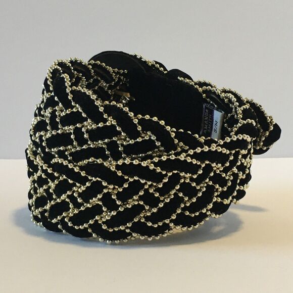 Vintage Amanda Smith Womens Belt Black Felt and Thin Gold Beading Woven Size S/M main image 9